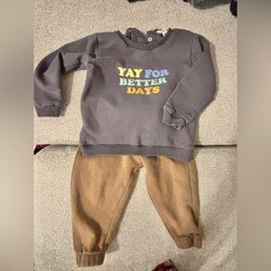 Lot of 5 Gray and Brown Kids Bottoms Set, Blue Jacket & Pants , Lucky Charm Top